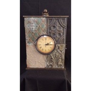 Rustic Metal Standing Mantel Clock, Cabinet Battery Operated Works